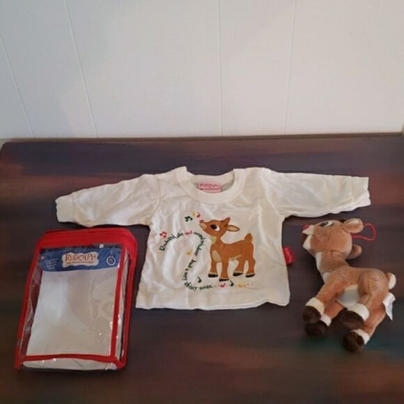 NWT Infant Rudolph the Red Nosed Reindeer T-Shirt & Plush Gift Set Sz 3-6 Mos - Picture 1 of 9